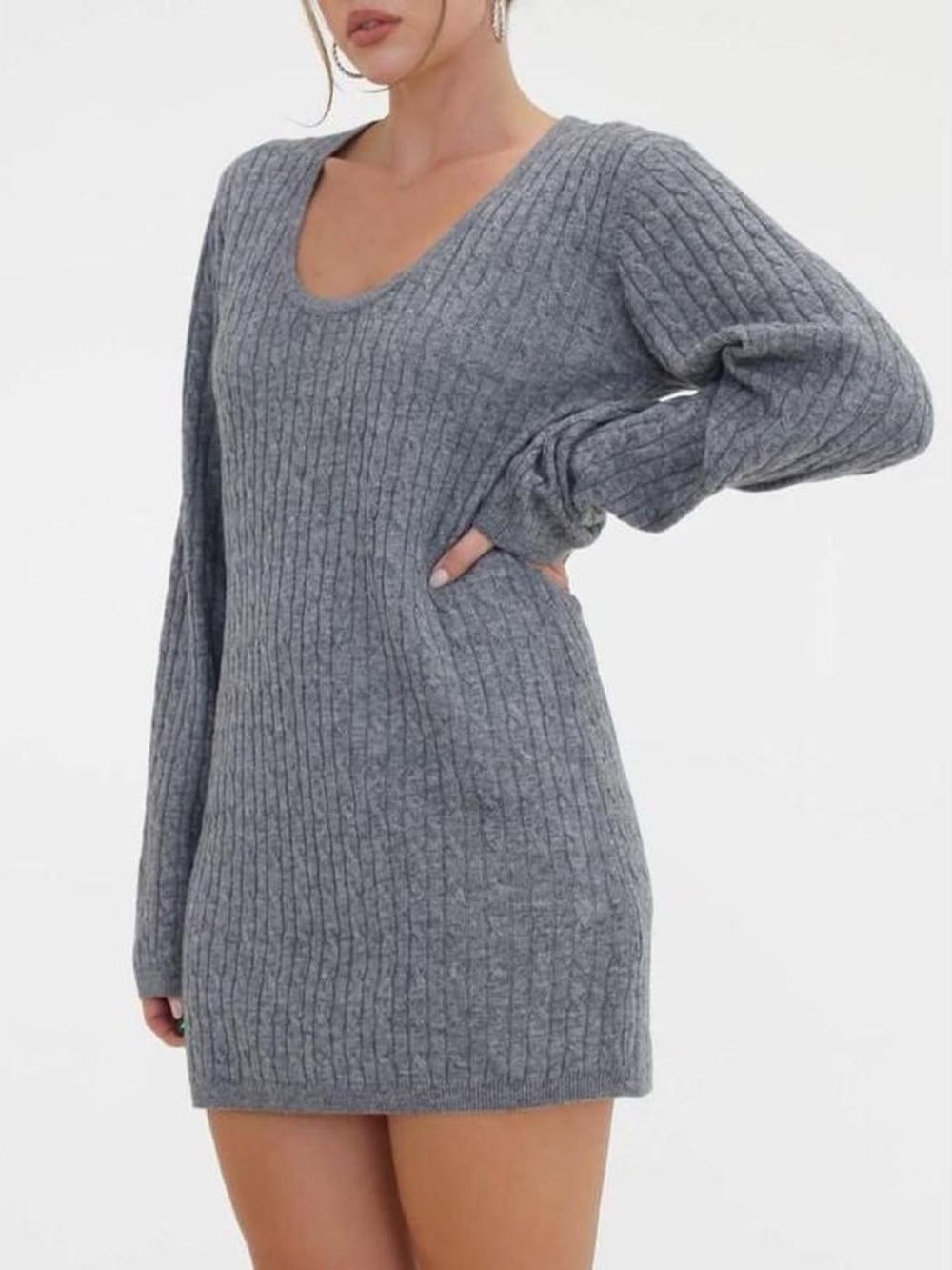 RUMORED Ojai Mini Cable Knit Dress XS Smoke Heather Wool Blend NWT Revolve